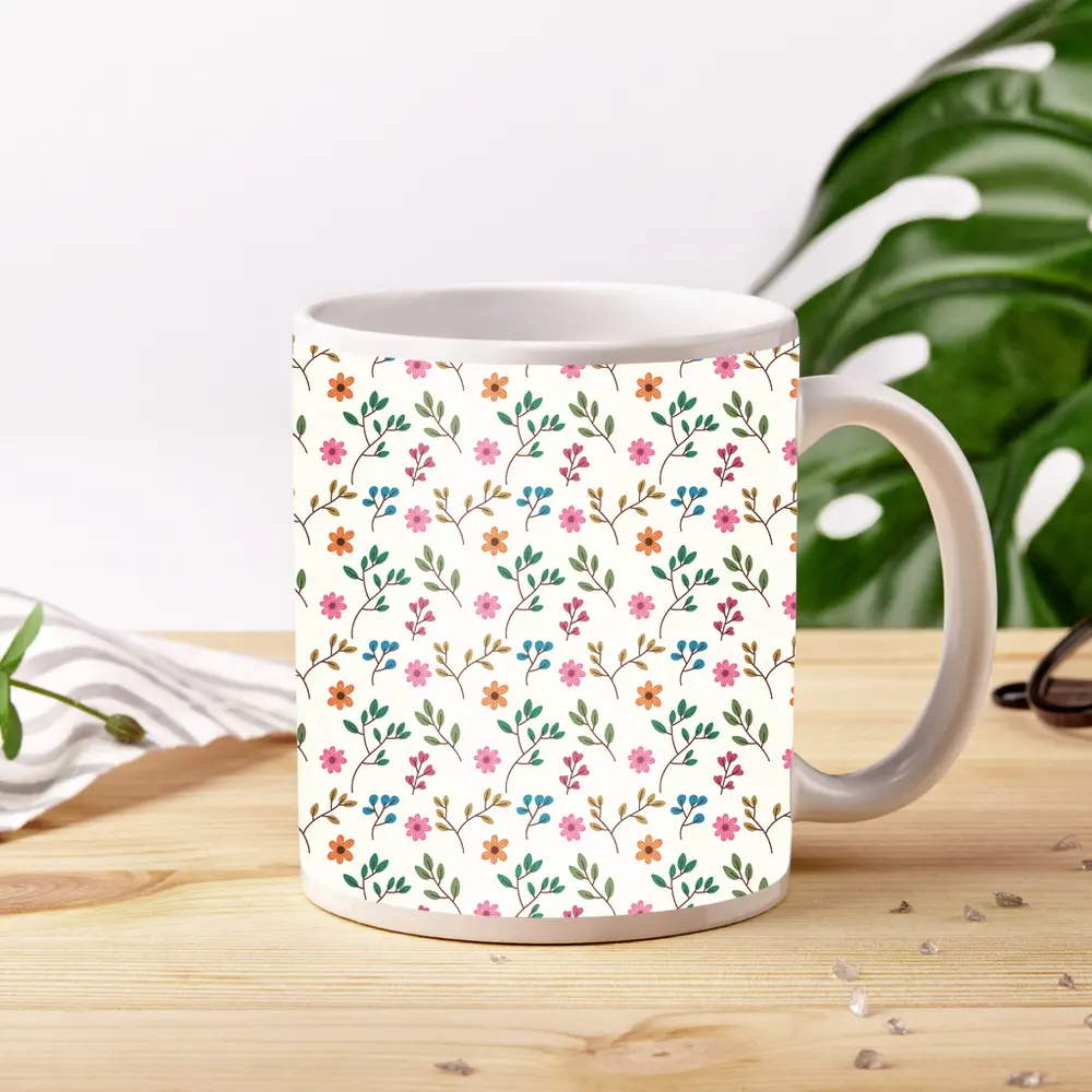 Small Wildflowers and Leaves Floral Pattern – Mugs
