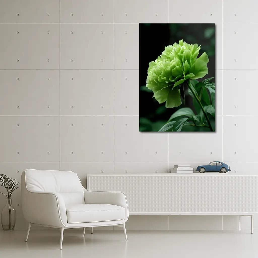 Green Peony Flower Dark Botanical Background – Wall Art