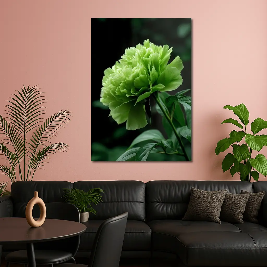 Green Peony Flower Dark Botanical Background – Wall Art