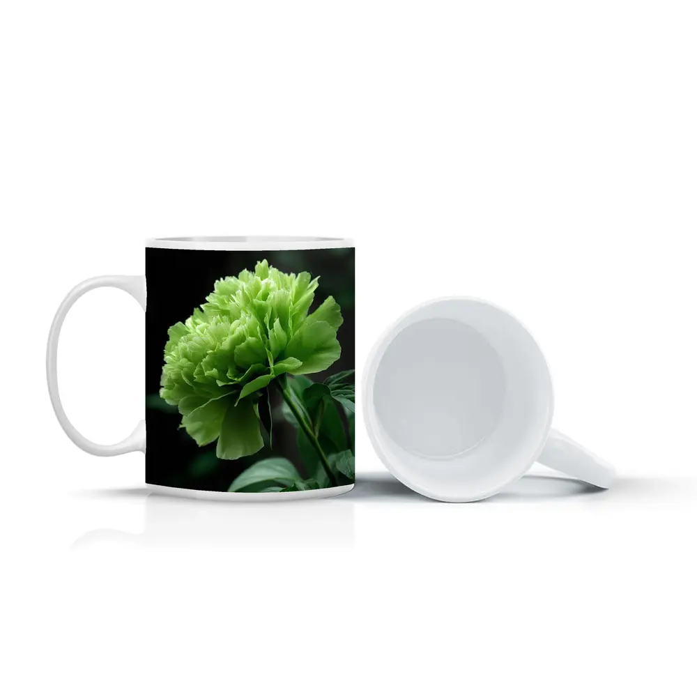 Green Peony Flower Dark Botanical Background – Mugs