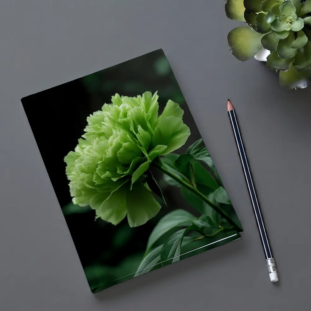 Green Peony Flower Dark Botanical Background – Notebooks