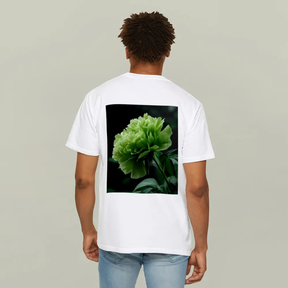 Green Peony Flower Dark Botanical Background – T-Shirts