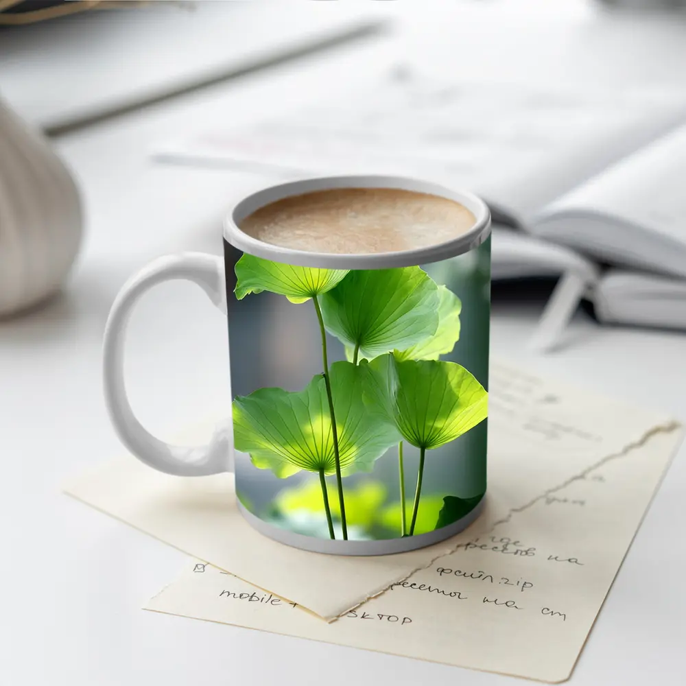 Lotus Leaves Green Light Soft Background – Mugs