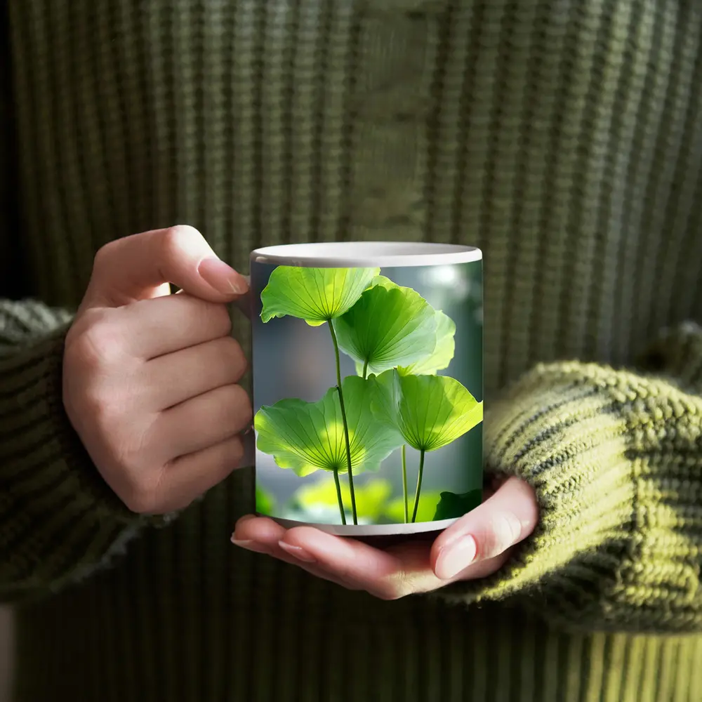 Lotus Leaves Green Light Soft Background – Mugs