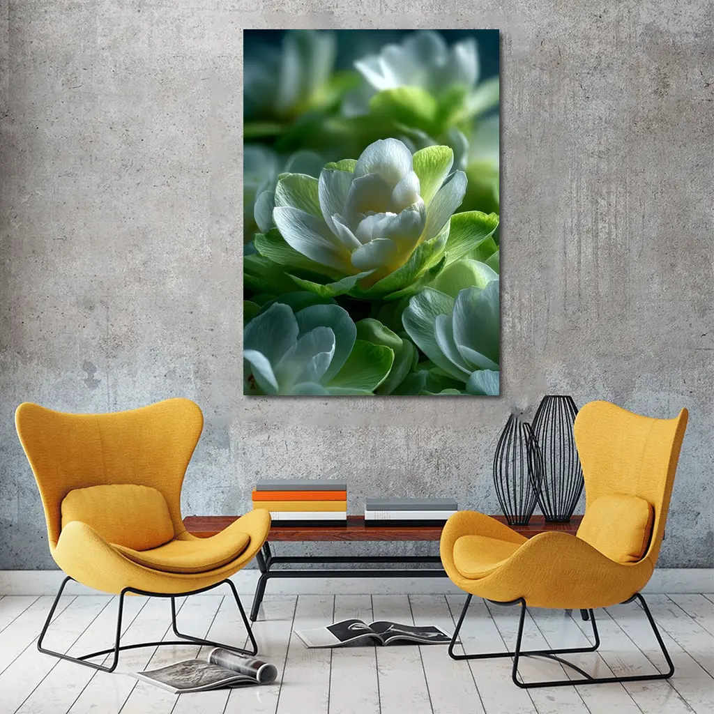 White Green Freesia Flowers Close Up – Wall Art