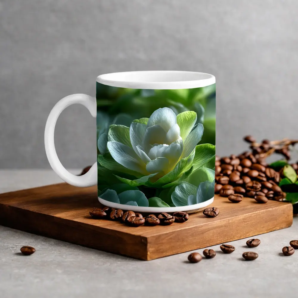 White Green Freesia Flowers Close Up – Mugs