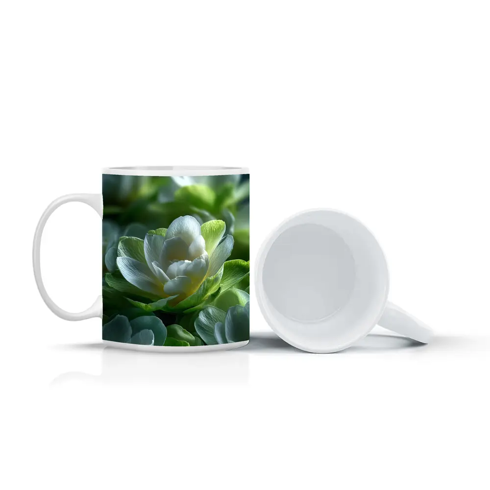 White Green Freesia Flowers Close Up – Mugs