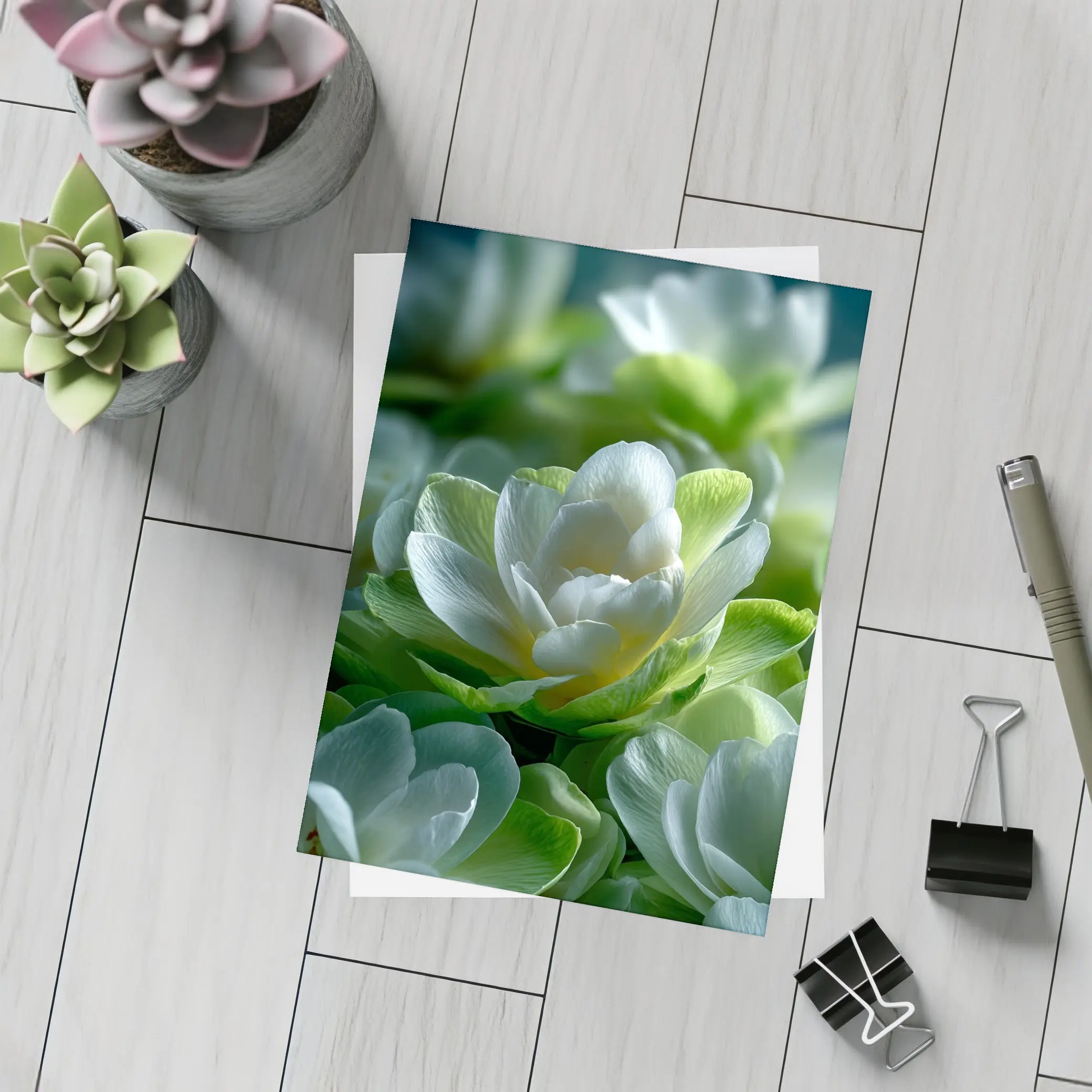 White Green Freesia Flowers Close Up – Postcards