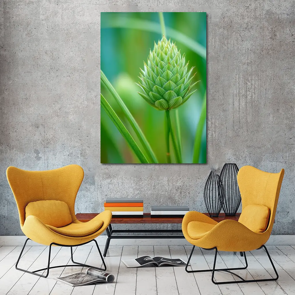 Green Allium Bud Soft Bokeh Background – Wall Art