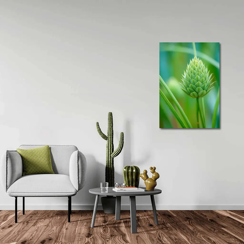 Green Allium Bud Soft Bokeh Background – Wall Art