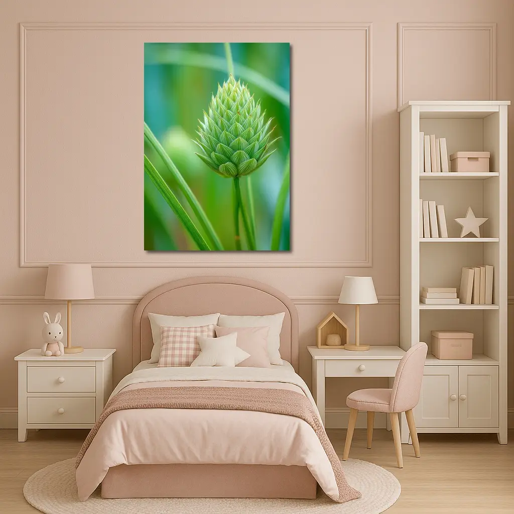 Green Allium Bud Soft Bokeh Background – Wall Art