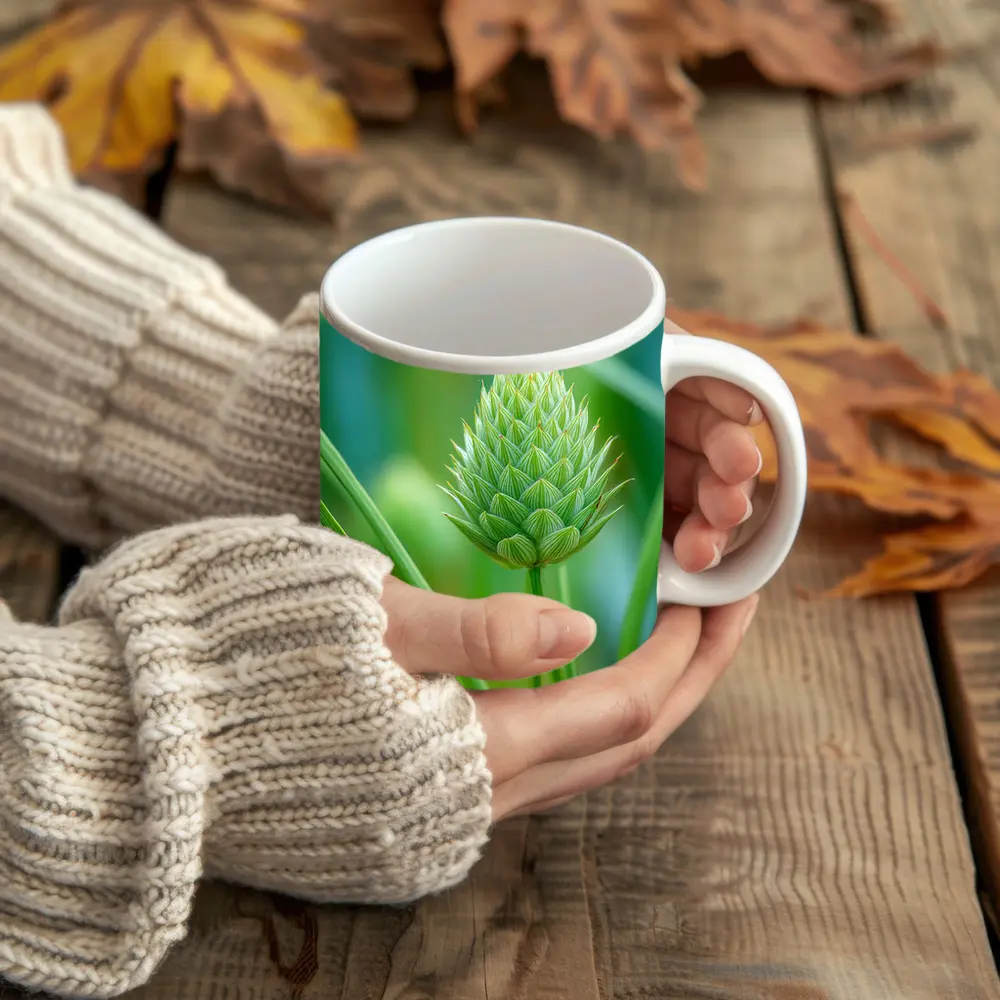 Green Allium Bud Soft Bokeh Background – Mugs