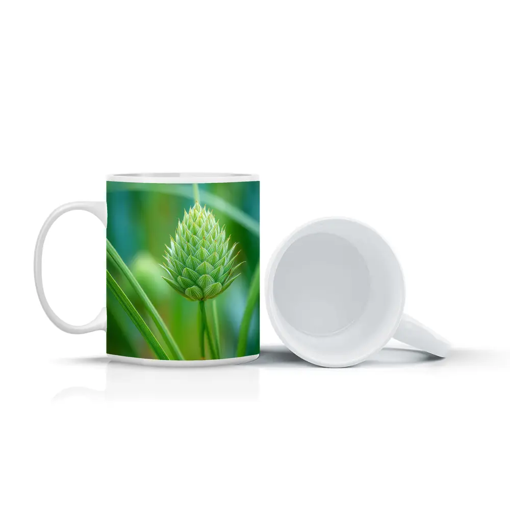 Green Allium Bud Soft Bokeh Background – Mugs