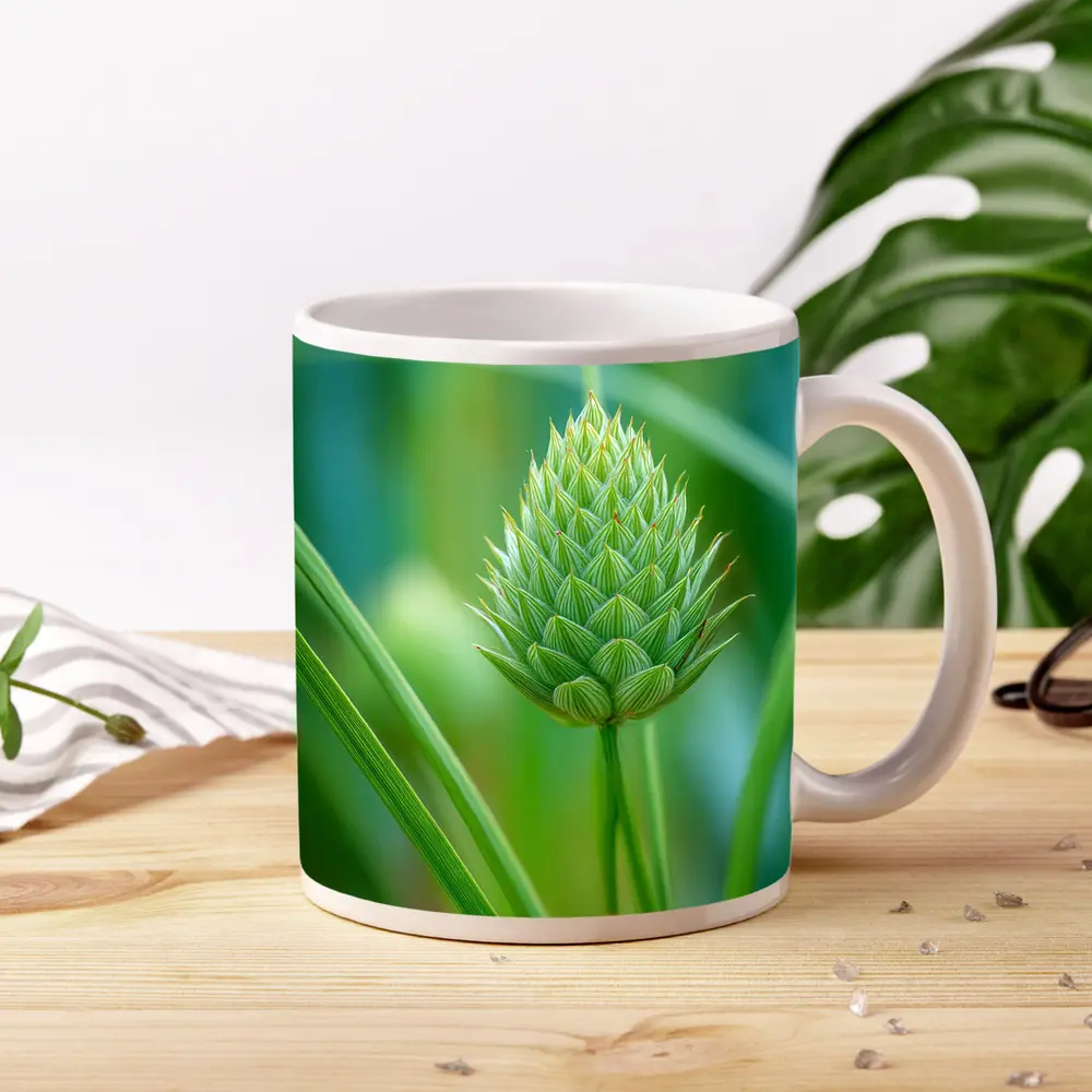 Green Allium Bud Soft Bokeh Background – Mugs