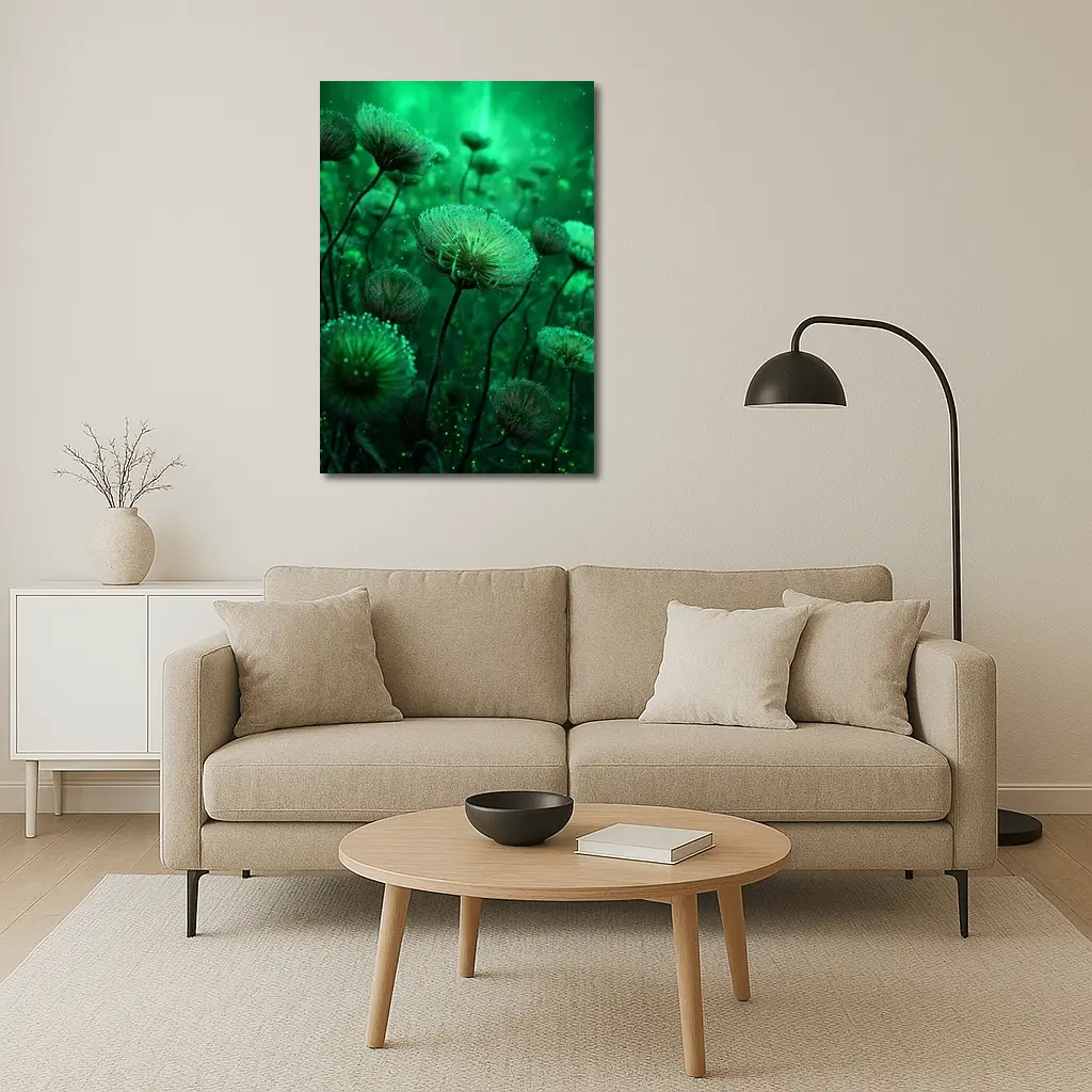Glowing Green Fantasy Dandelion Field Art – Wall Art