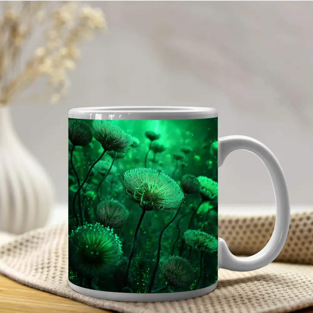Glowing Green Fantasy Dandelion Field Art – Mugs