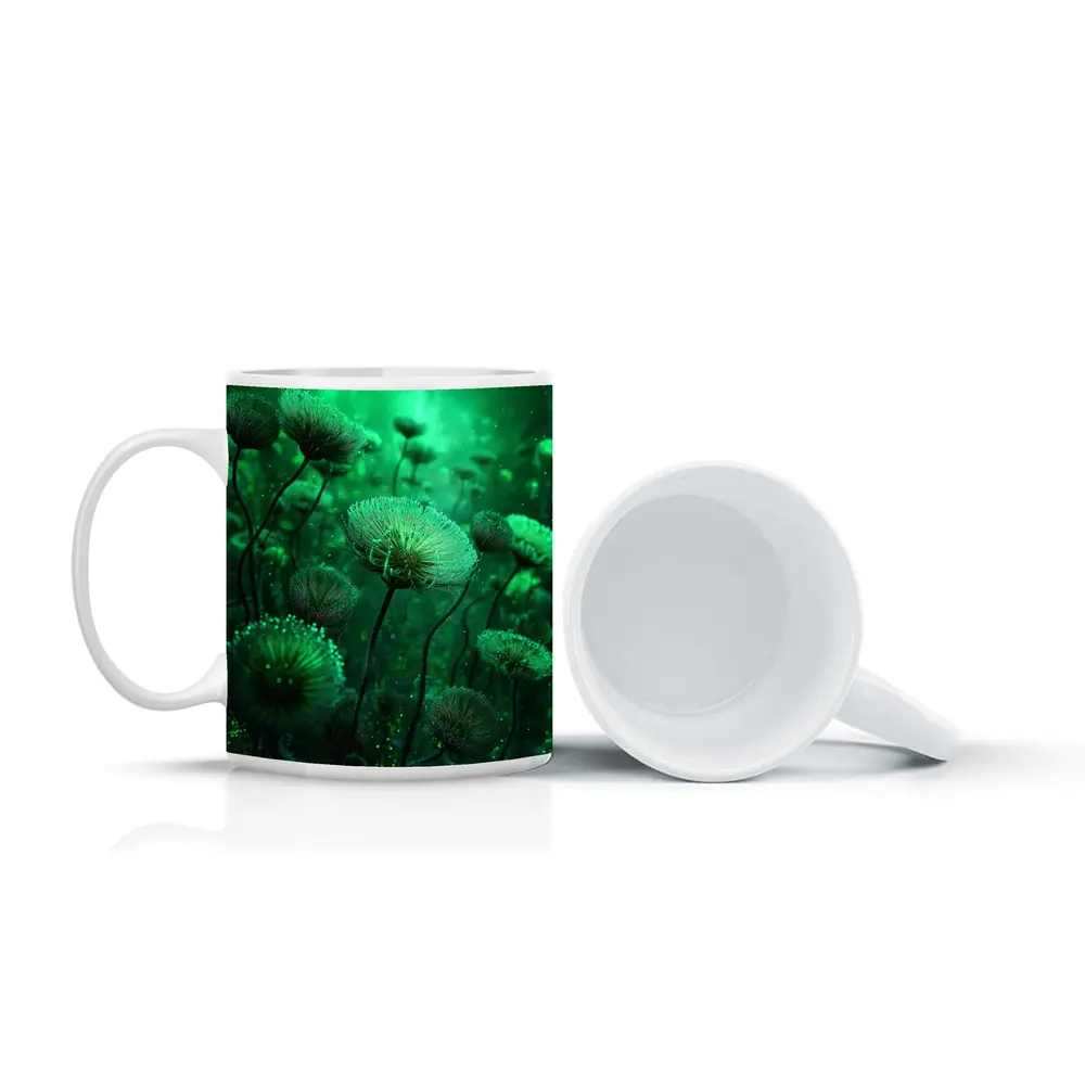 Glowing Green Fantasy Dandelion Field Art – Mugs