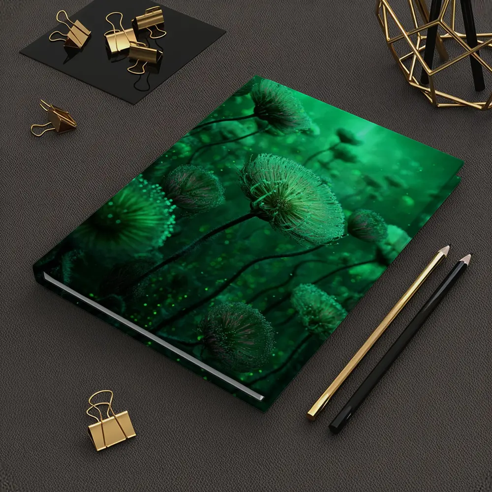 Glowing Green Fantasy Dandelion Field Art – Notebooks