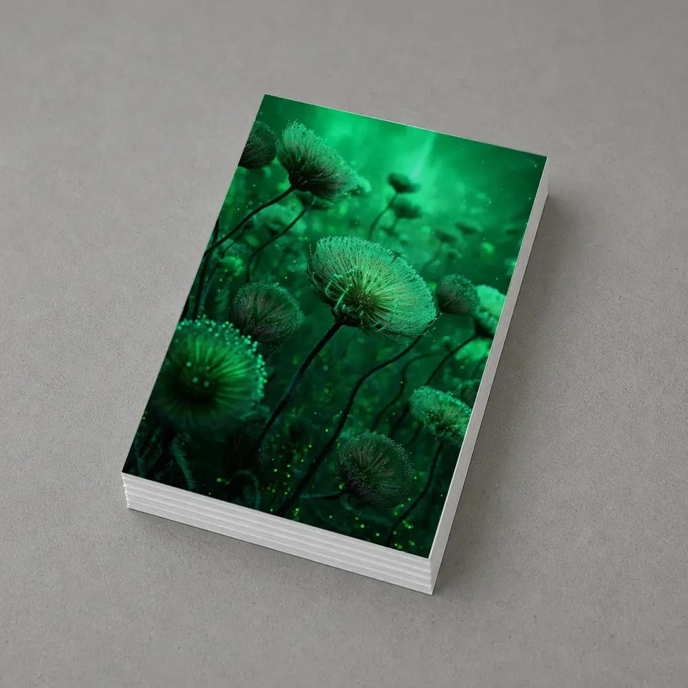 Glowing Green Fantasy Dandelion Field Art – Postcards