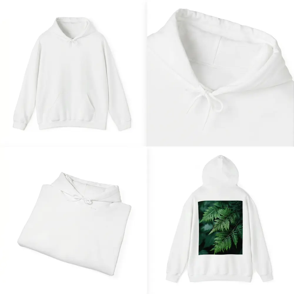 Green Fern Leaves Dark Forest Background – Hoodies