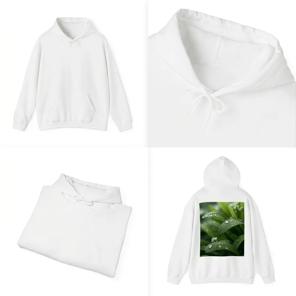 Green Leaves With Dew Drops Close Up – Hoodies