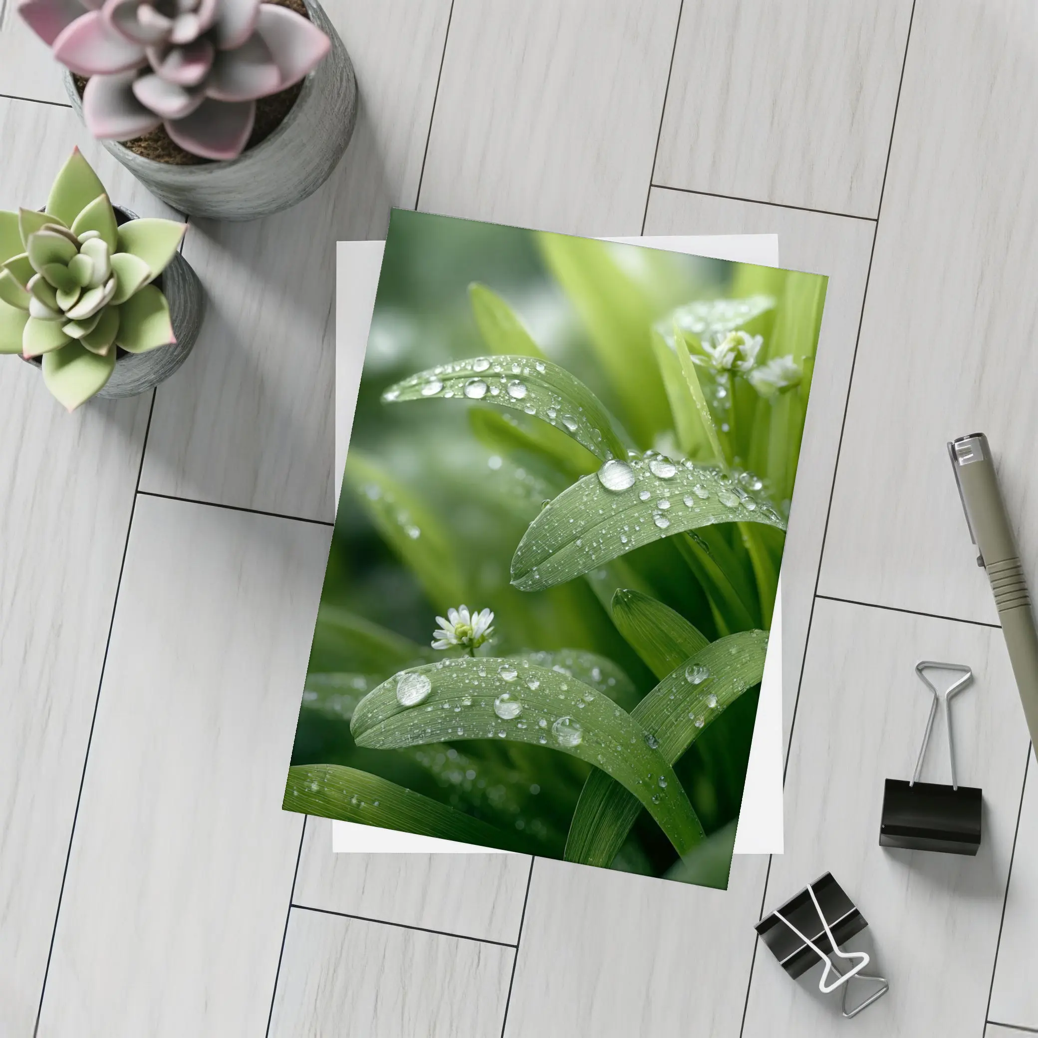 Green Leaves With Dew Drops Close Up – Postcards