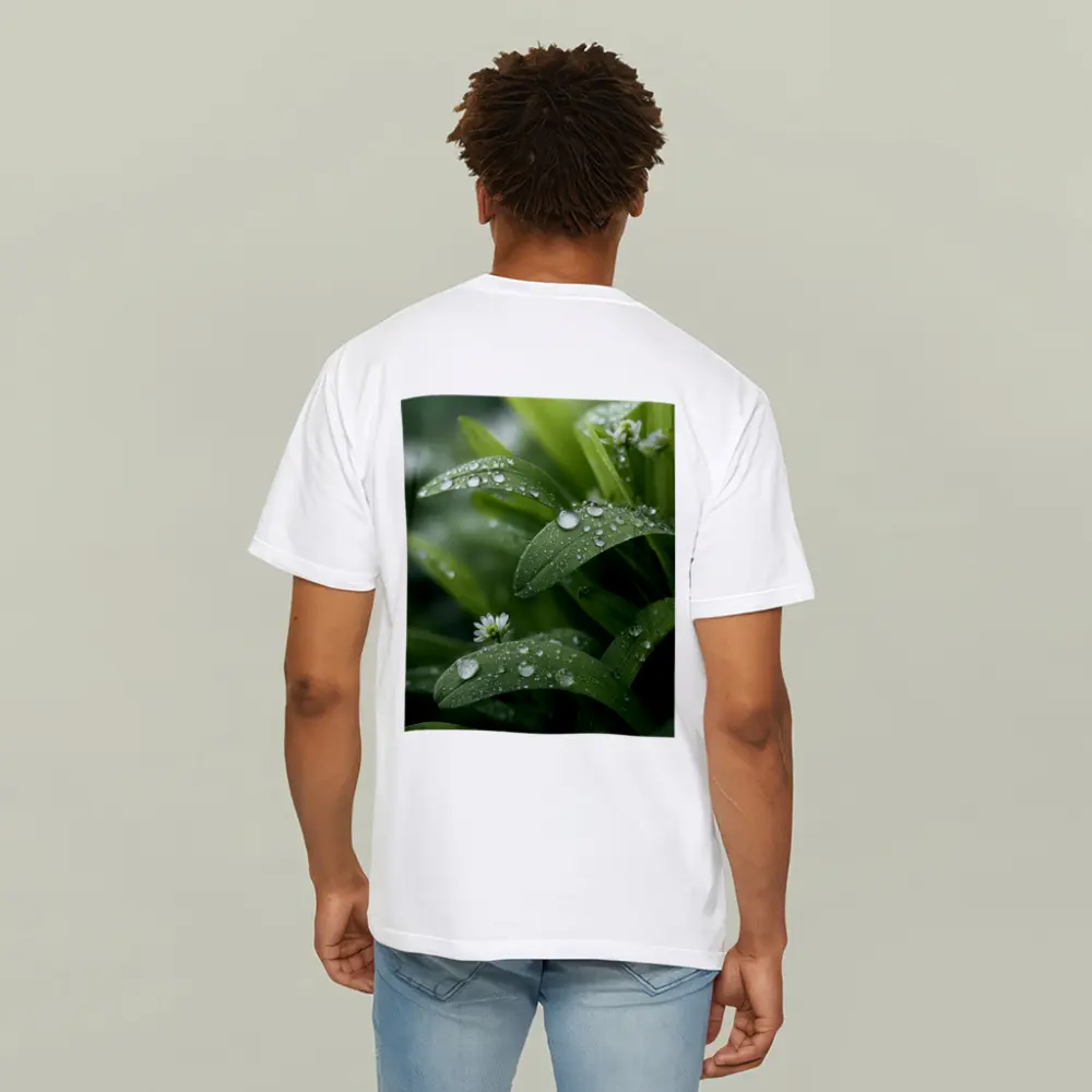 Green Leaves With Dew Drops Close Up – T-Shirts