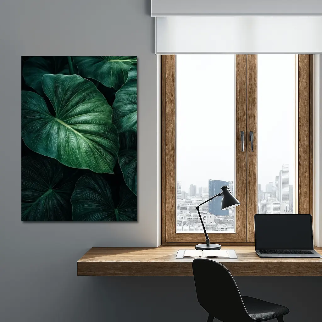 Dark Green Tropical Elephant Ear Leaves – Wall Art