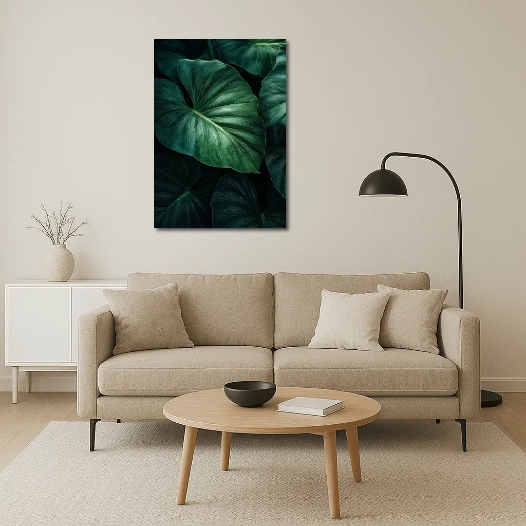 Dark Green Tropical Elephant Ear Leaves – Wall Art