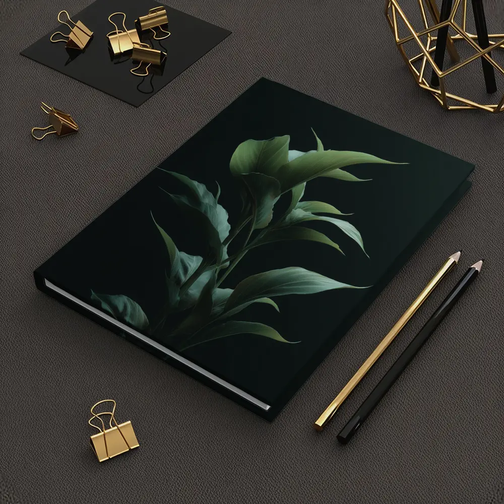 Dark Green Tropical Plant Black Background – Notebooks