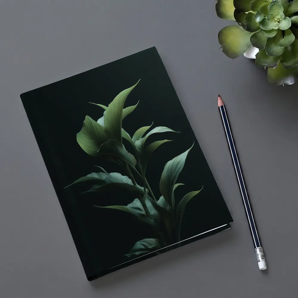 Dark Green Tropical Plant Black Background – Notebooks