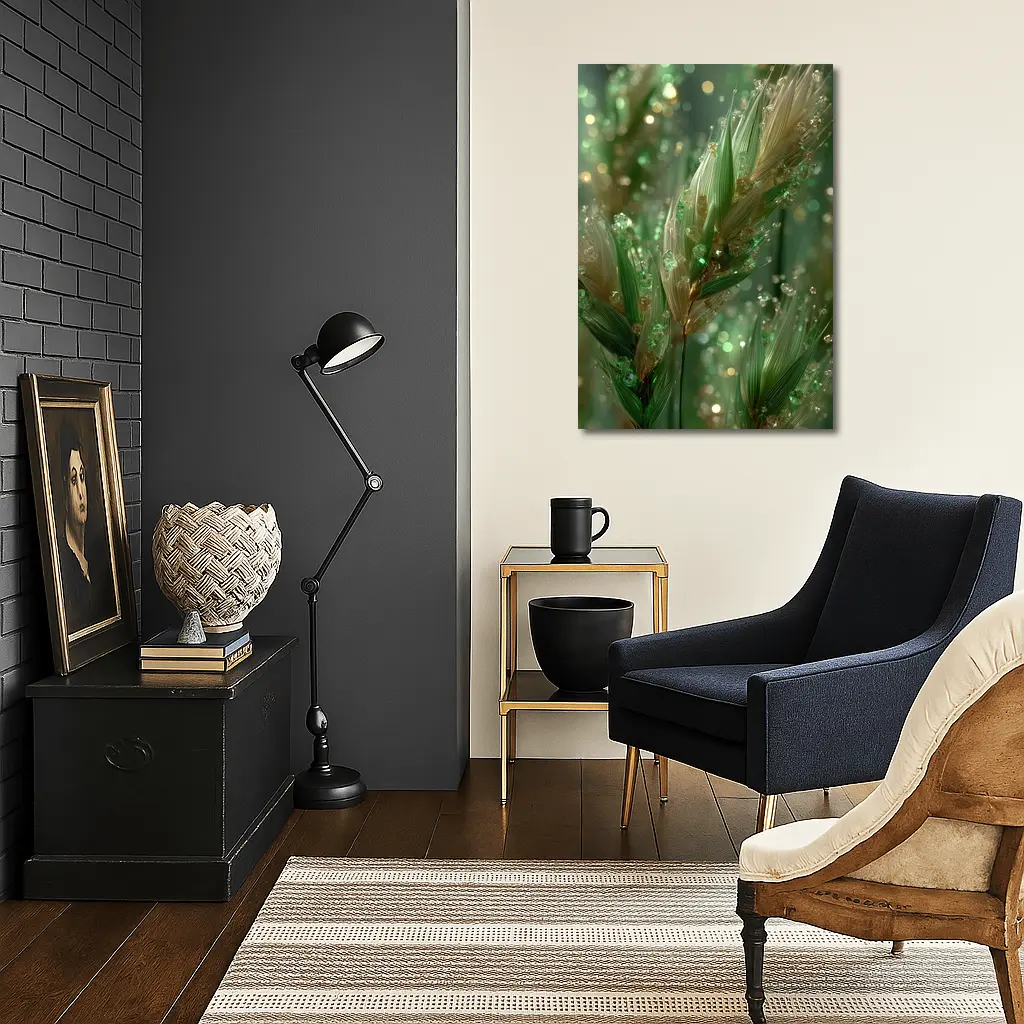Crystal Wheat Stalks Green Bokeh Abstract – Wall Art