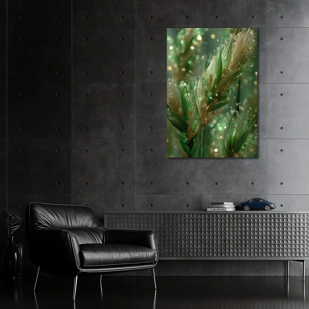 Crystal Wheat Stalks Green Bokeh Abstract – Wall Art