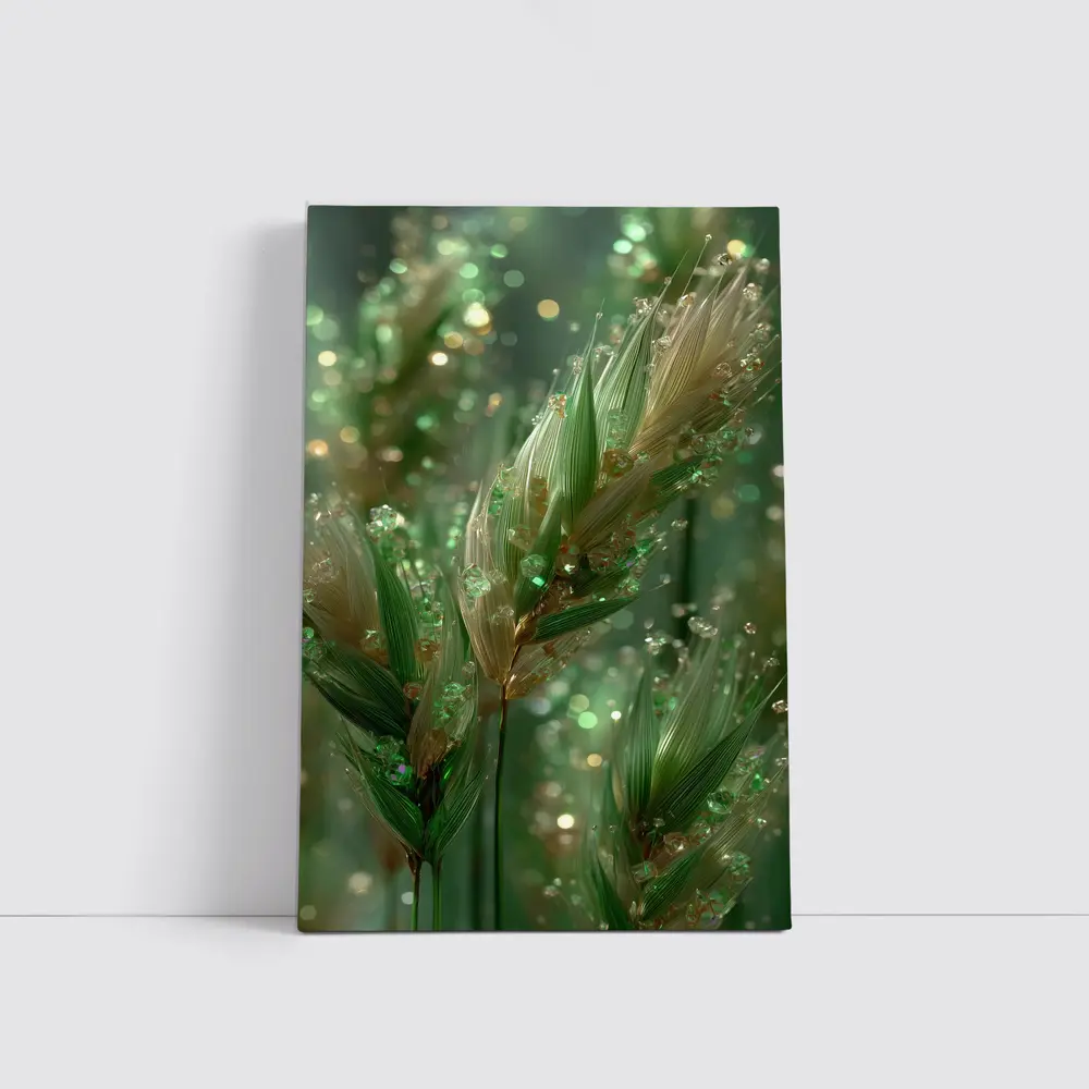 Crystal Wheat Stalks Green Bokeh Abstract – Wall Art