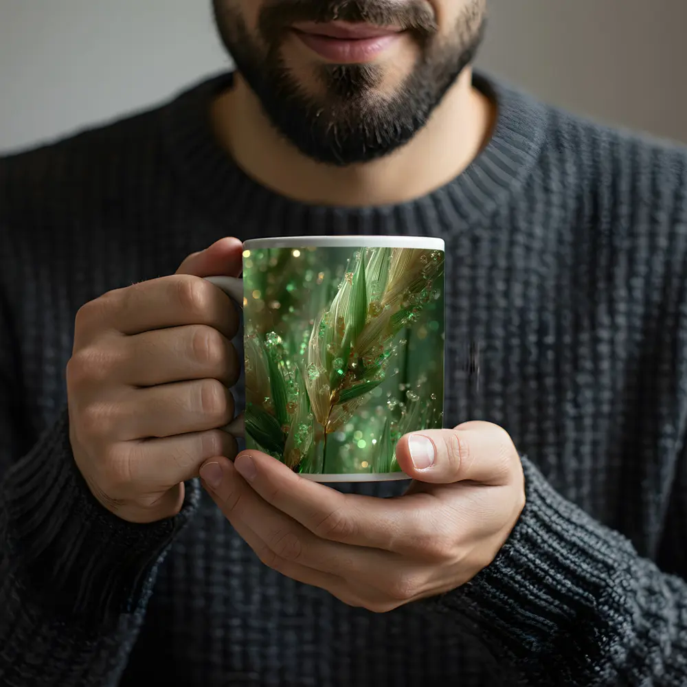 Crystal Wheat Stalks Green Bokeh Abstract – Mugs