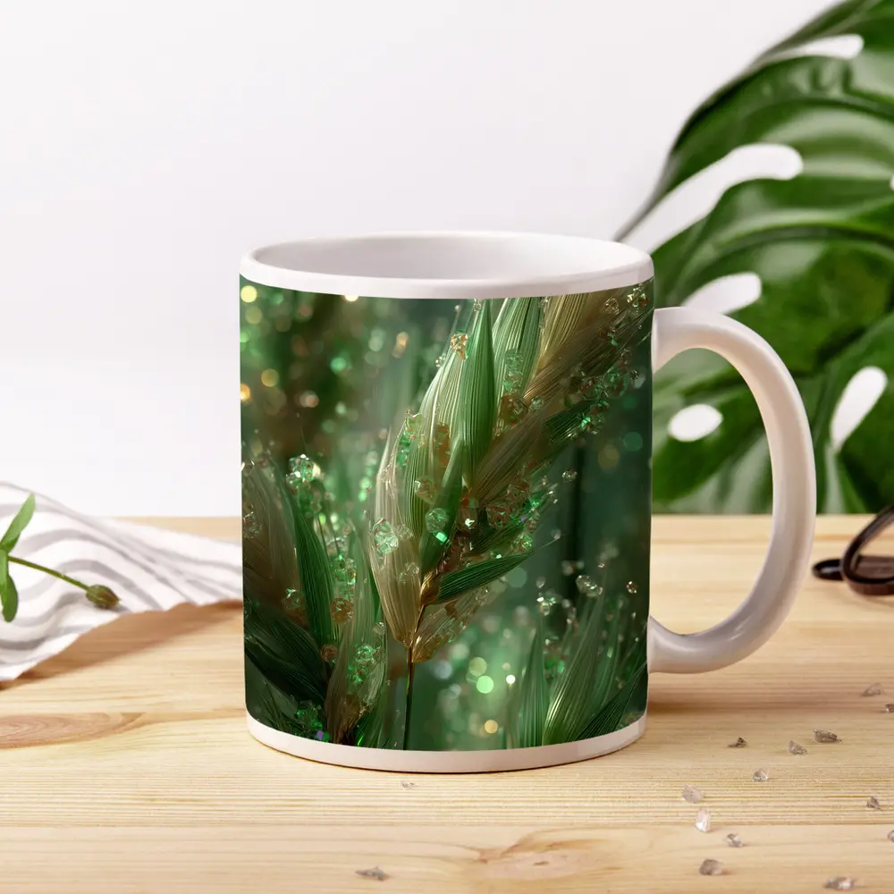 Crystal Wheat Stalks Green Bokeh Abstract – Mugs