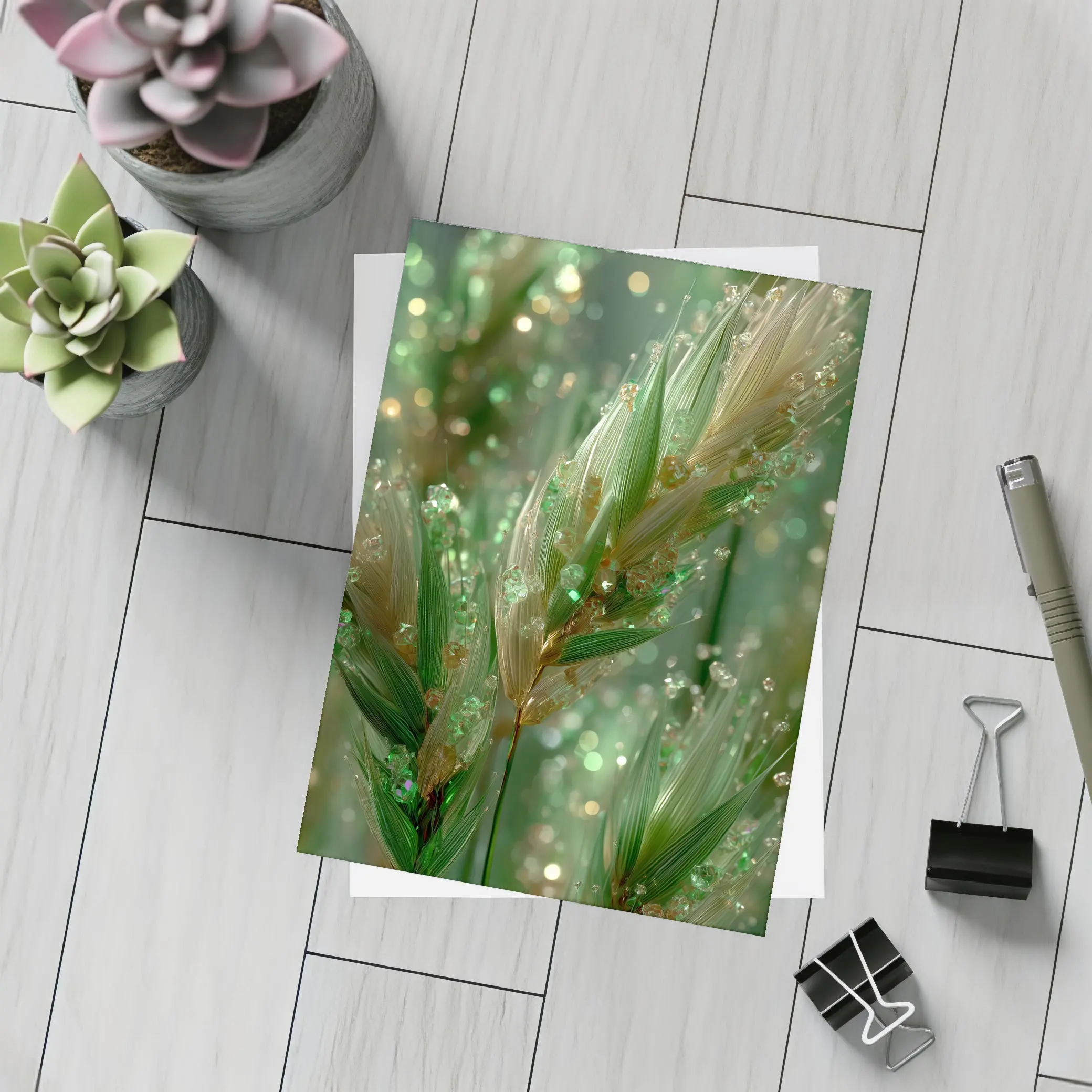 Crystal Wheat Stalks Green Bokeh Abstract – Postcards