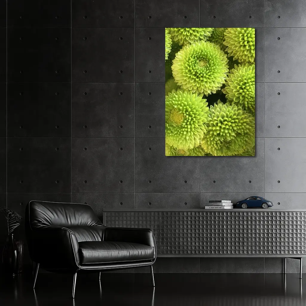 Green Chrysanthemum Flowers Close Up Cluster – Wall Art