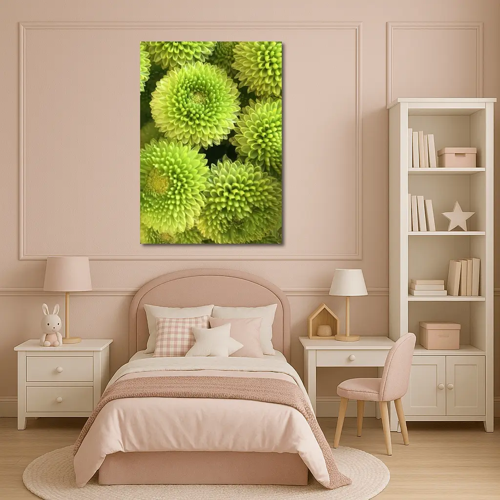 Green Chrysanthemum Flowers Close Up Cluster – Wall Art