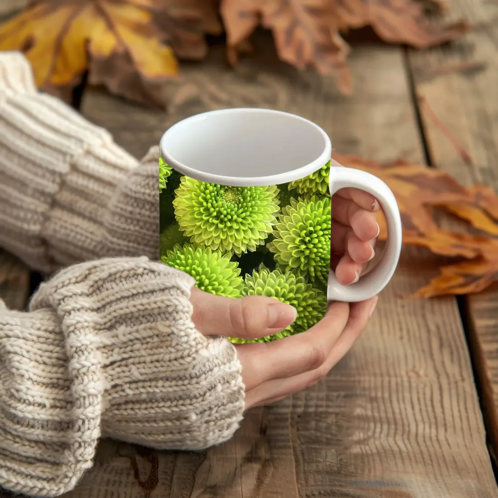 Green Chrysanthemum Flowers Close Up Cluster – Mugs