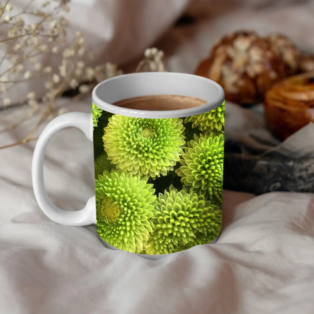 Green Chrysanthemum Flowers Close Up Cluster – Mugs