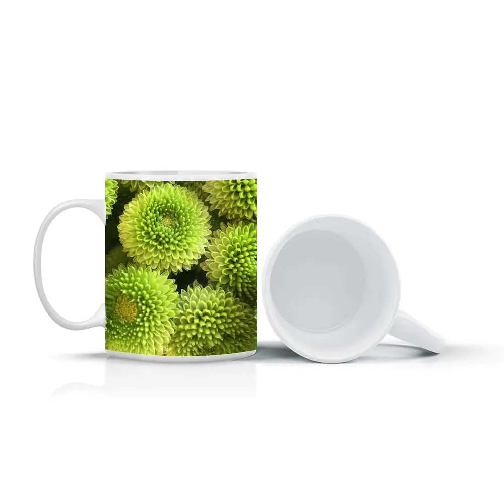 Green Chrysanthemum Flowers Close Up Cluster – Mugs