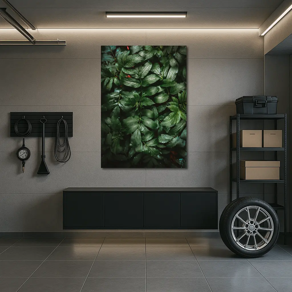Dark Green Wet Leaves Nature Close Up – Wall Art