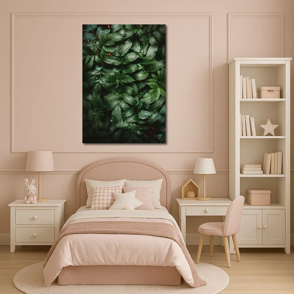 Dark Green Wet Leaves Nature Close Up – Wall Art