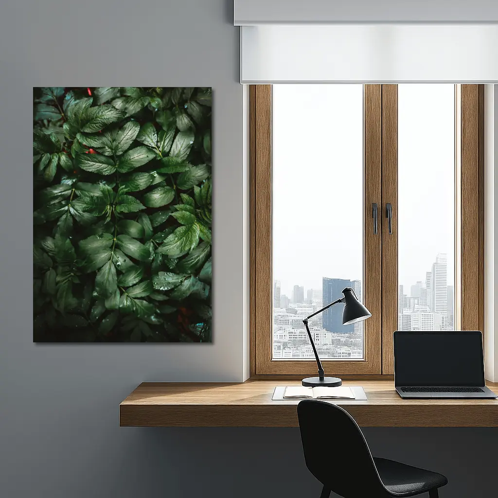 Dark Green Wet Leaves Nature Close Up – Wall Art