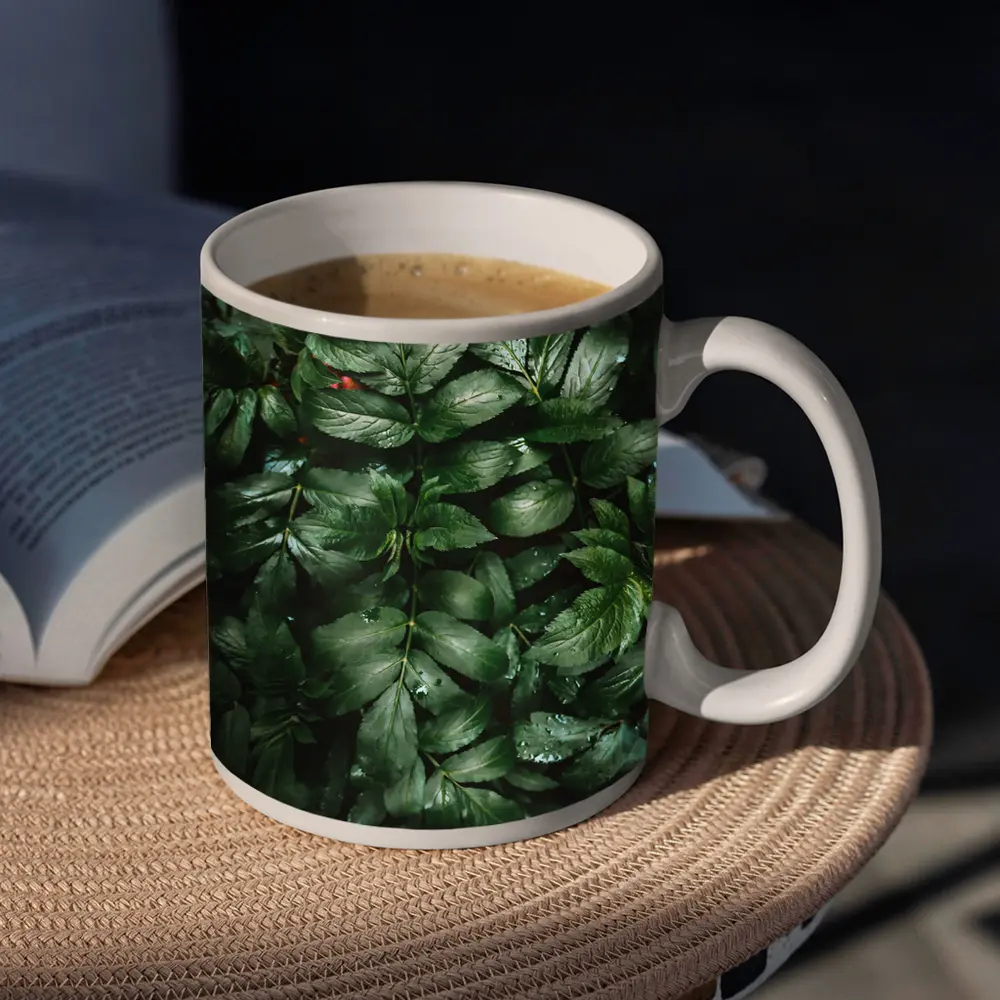 Dark Green Wet Leaves Nature Close Up – Mugs