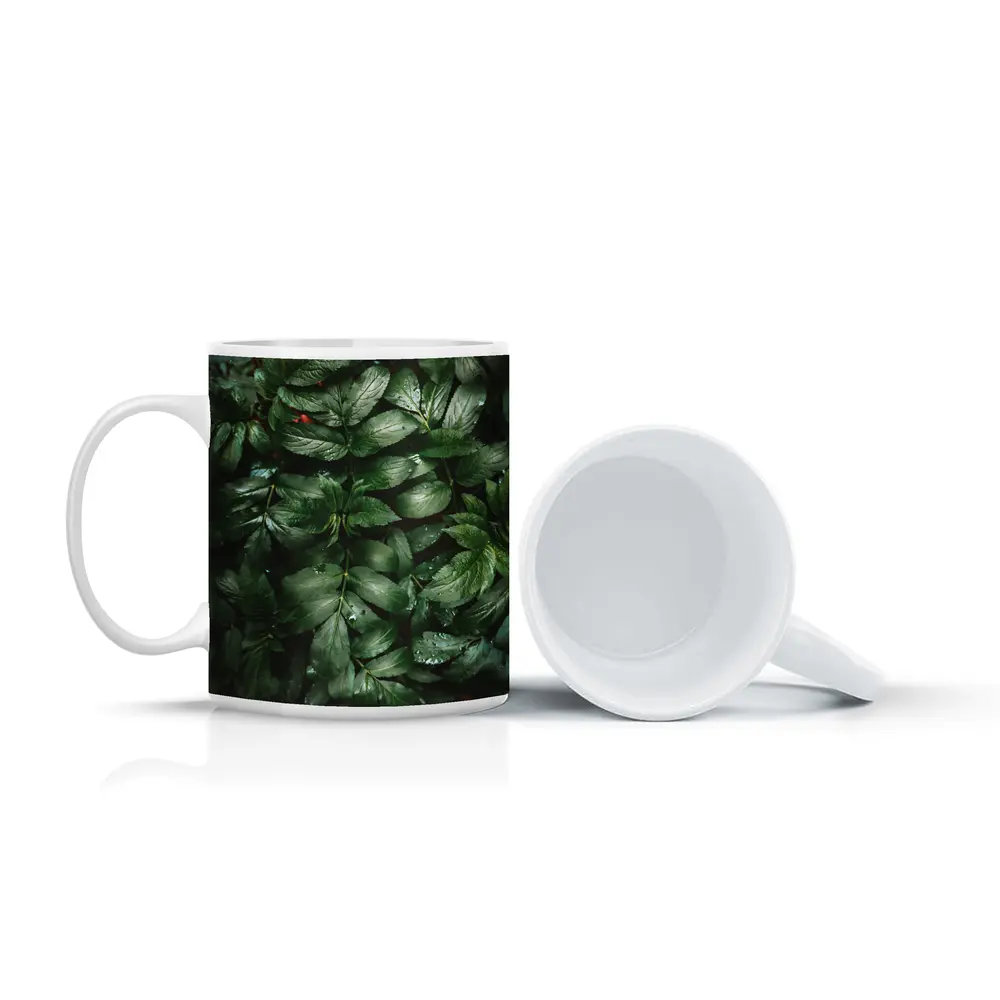 Dark Green Wet Leaves Nature Close Up – Mugs