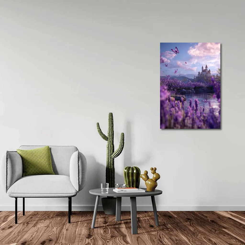 Lavender Fields Castle Butterflies Purple Fantasy – Wall Art