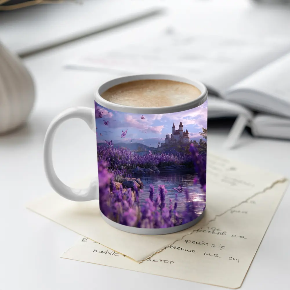 Lavender Fields Castle Butterflies Purple Fantasy – Mugs