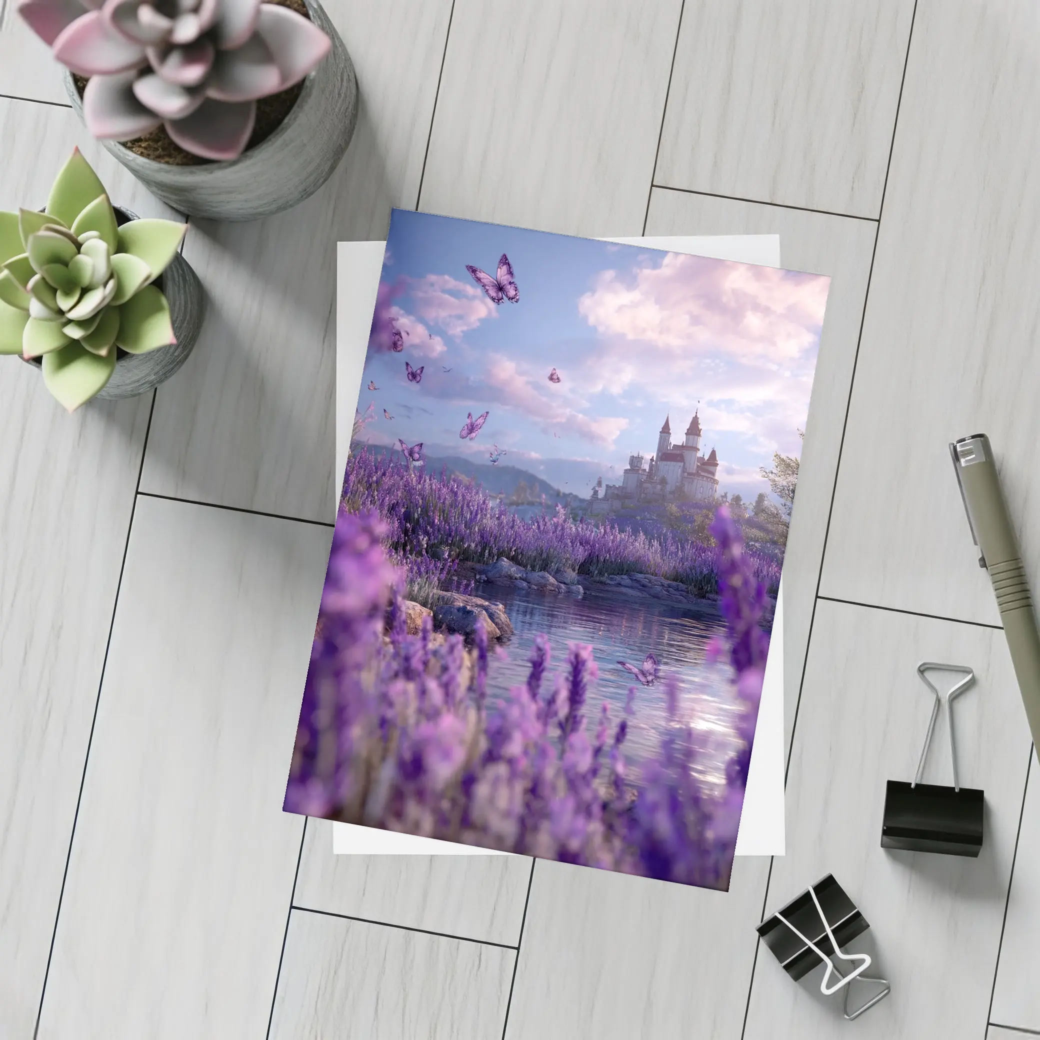 Lavender Fields Castle Butterflies Purple Fantasy – Postcards
